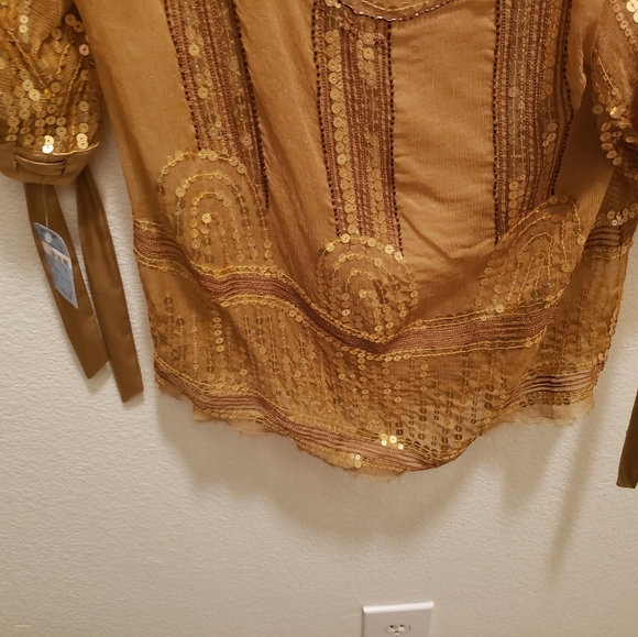 Julian Gold, Elegant Sheer Sequined Blouse - Picture 8 of 9